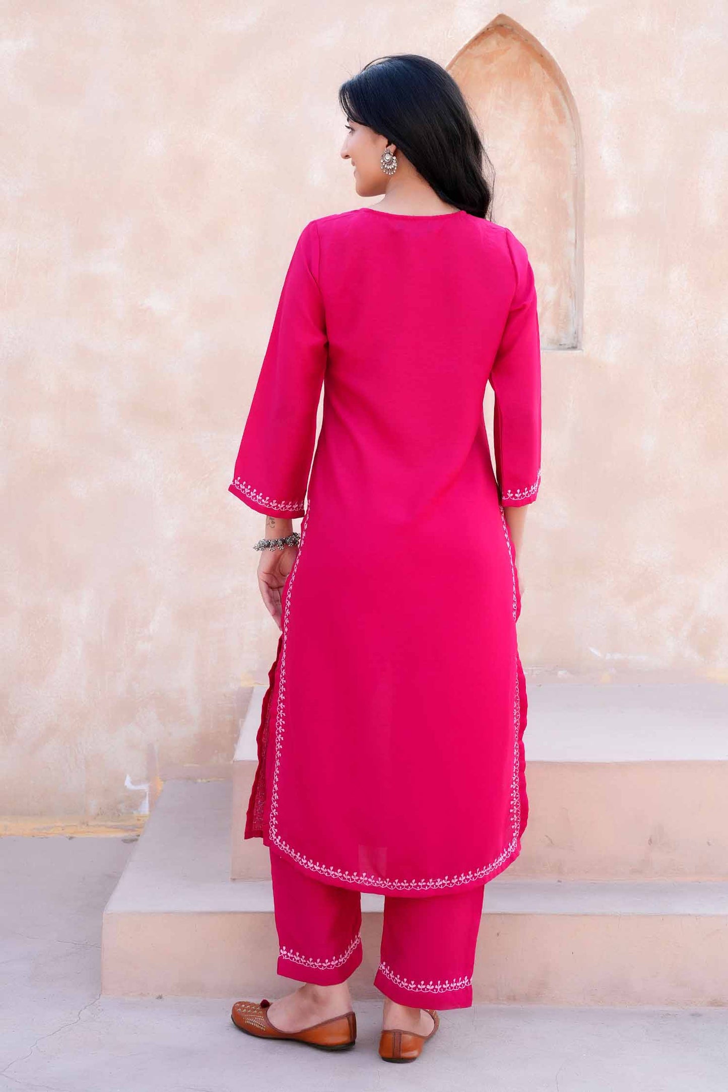 Devika  Chikankari Kurta Set with Baby Pink Embroidery