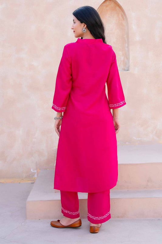 Bhavya  Chikankari Kurta Set on Silk – Classic V Neck