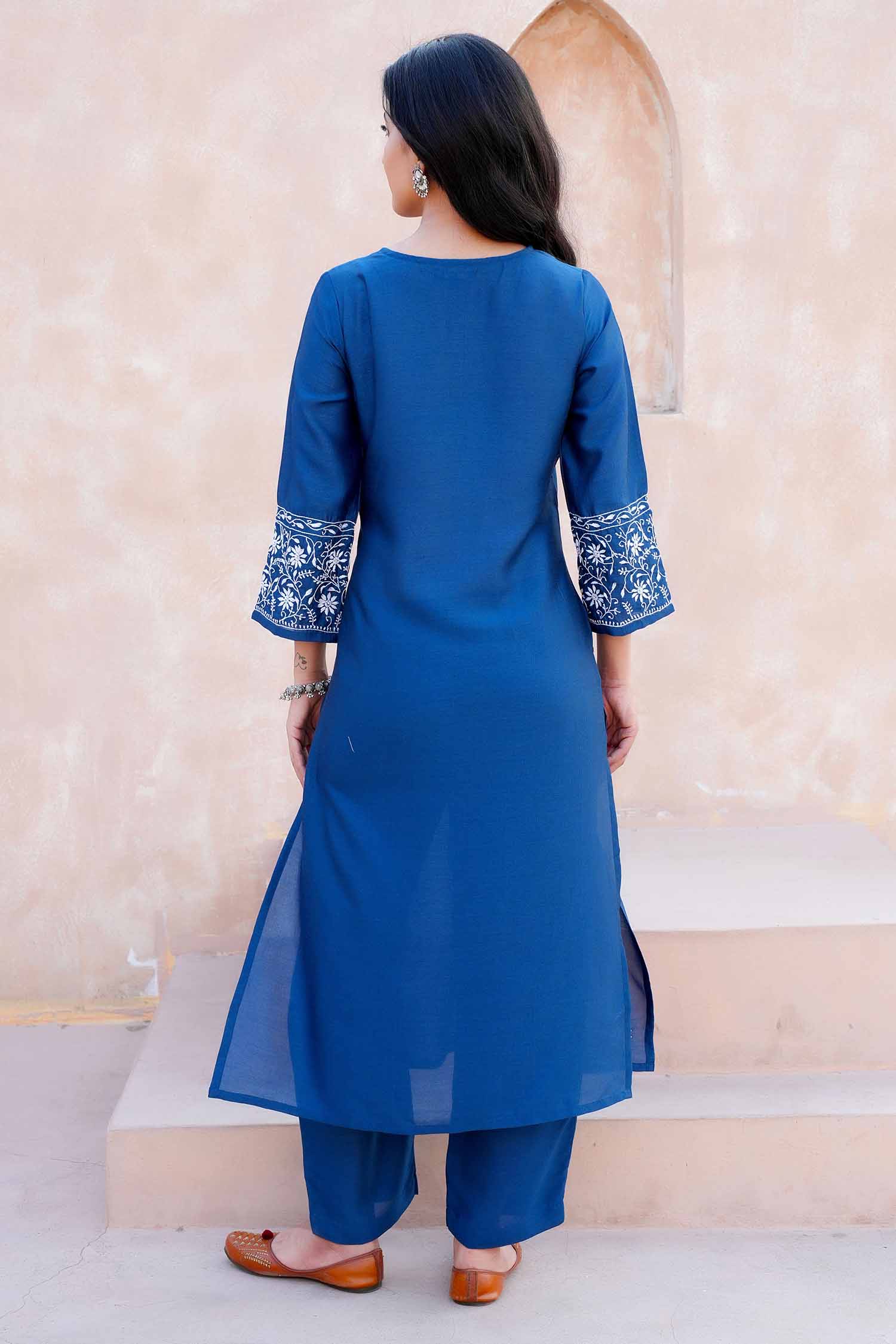 Myra Chikankari Kurta Set with Chikankari Embroidery – V Neck Kurta