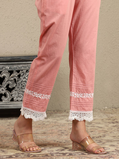 Aisha Pink Chikankari Kurta Set with White Thread – V Neck