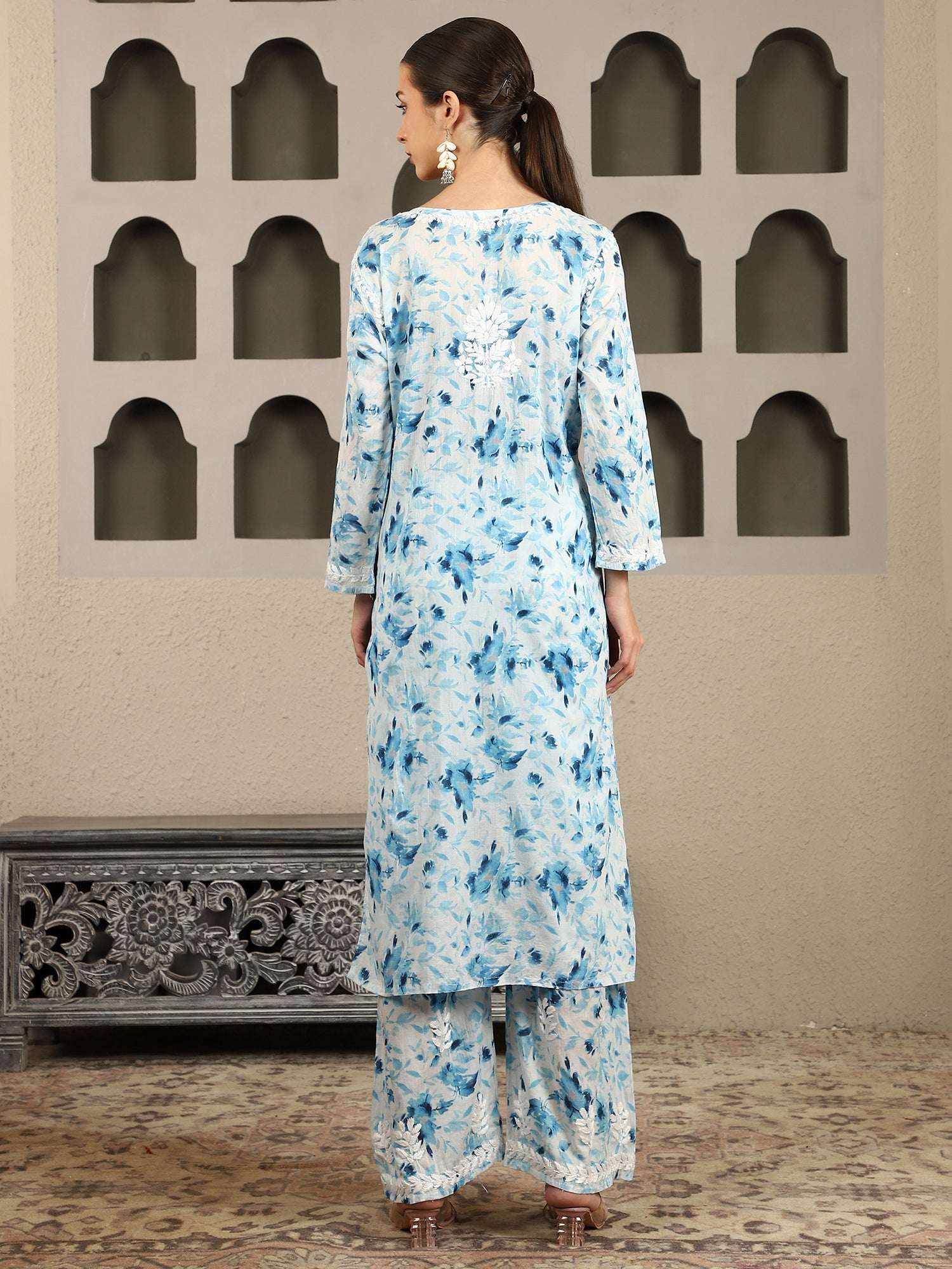Aarohi Blue Mulmul Chikankari Kurta Set