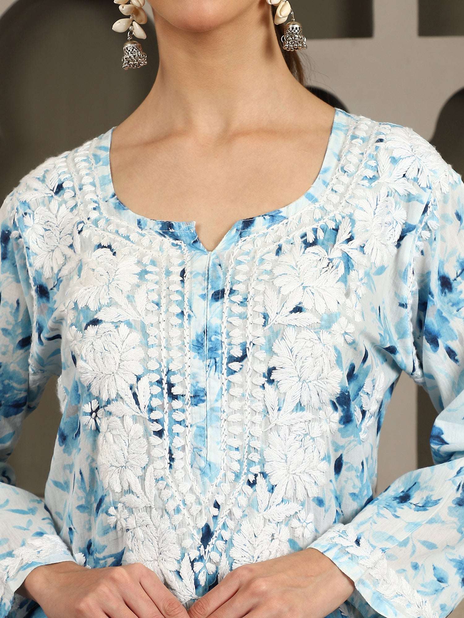 Aarohi Blue Mulmul Chikankari Kurta Set