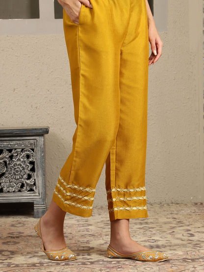 Jenika Yellow Chikankari Kurta Set with Butter Yellow Yoke – Notch Neck