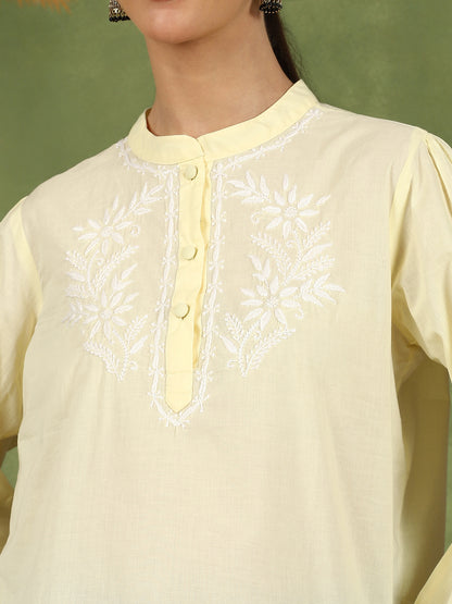 Freya  Chikankari Top with White Boota – Yellow