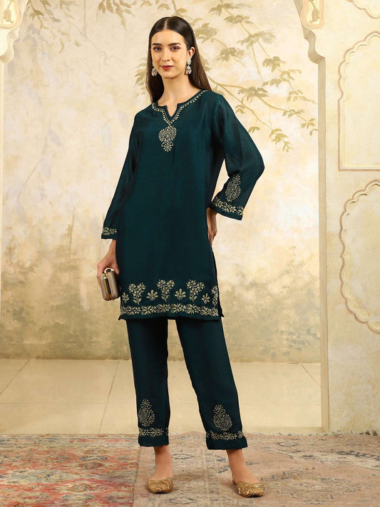 Inika Green Chikankari Kurta Set – Notch Neck Kurta