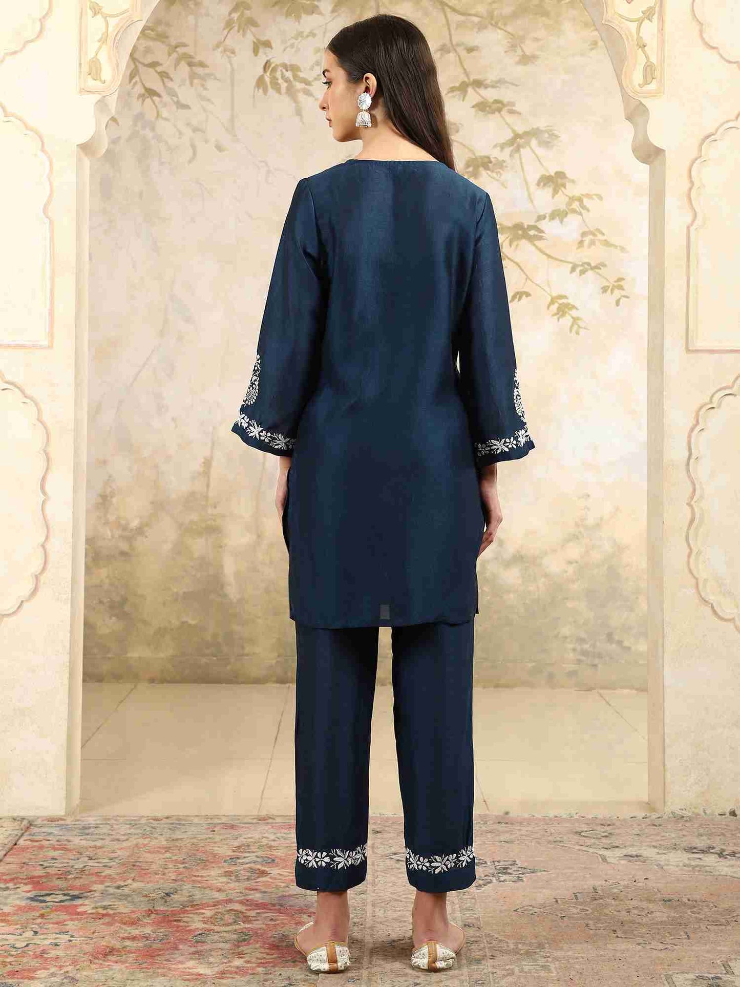 Yasmin Chikankari Kurta Set with White Thread – Notch Neck