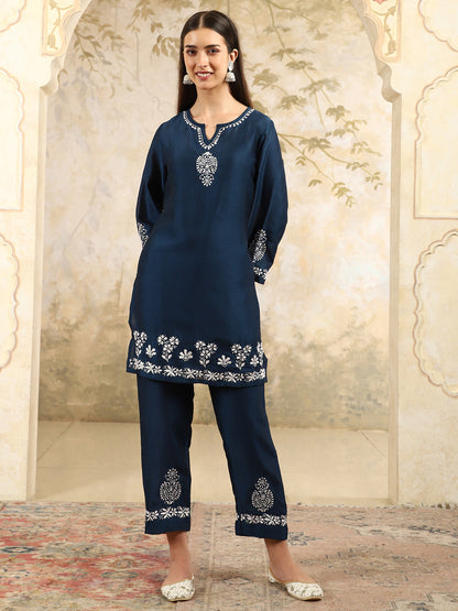 Yasmin Chikankari Kurta Set with White Thread – Notch Neck