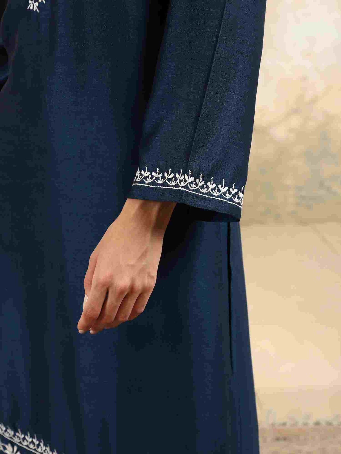 Samaira Blue Chikankari Kurta Set with White Border – Notch Neck