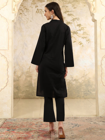 Aranya Black Chikankari Kurta Set with V-Neck