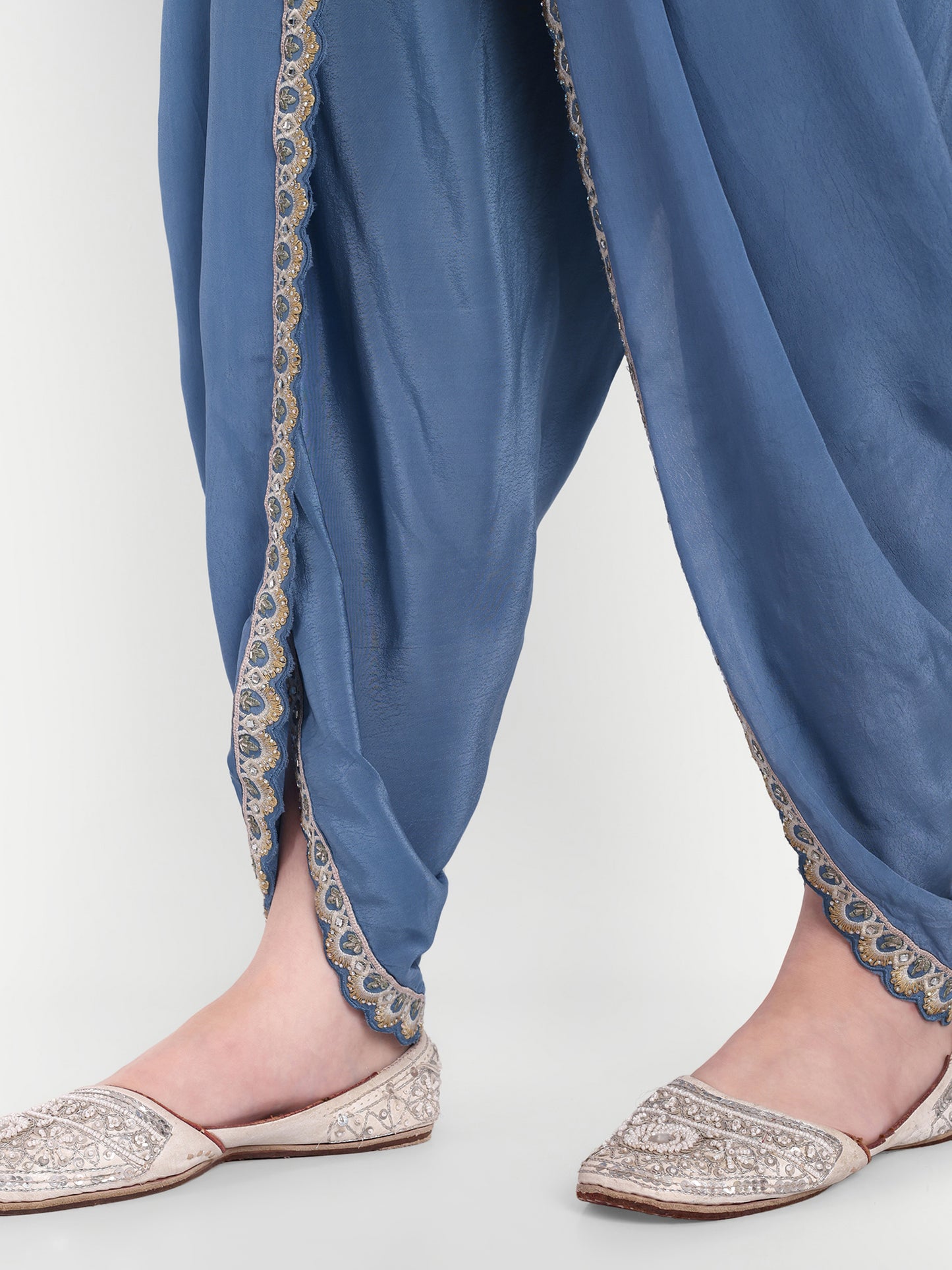 Fashion-Forward Blue Dhoti with Blouse & Cape Jacket Stone Work