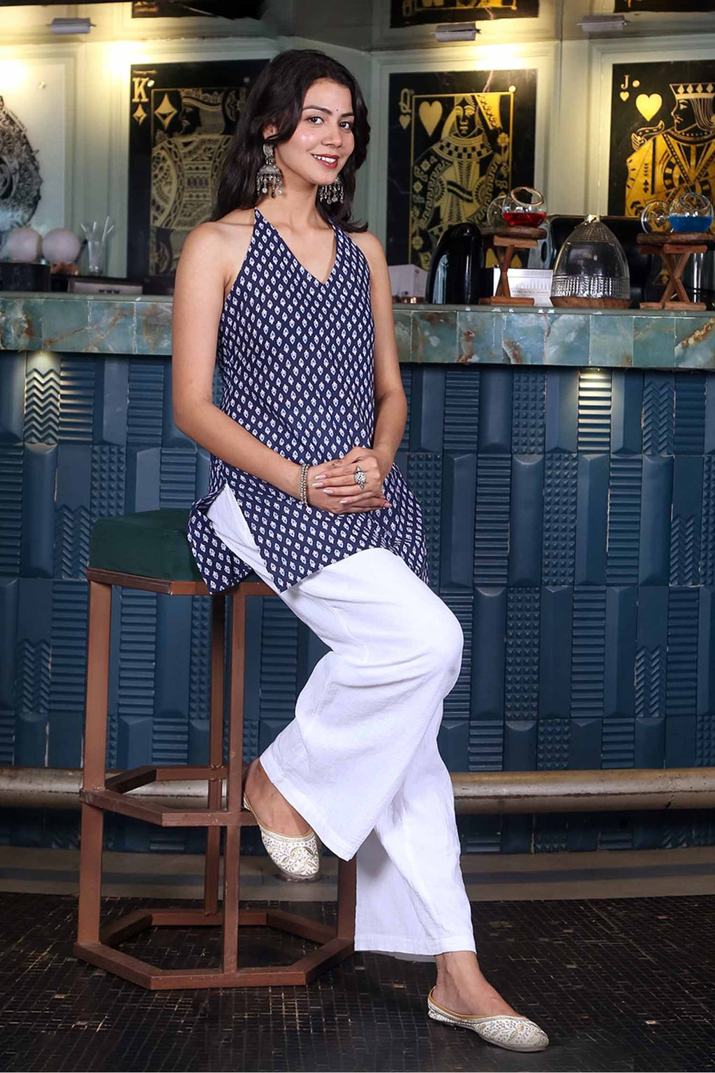 Nilisha Block Print Halter Neck Kurti