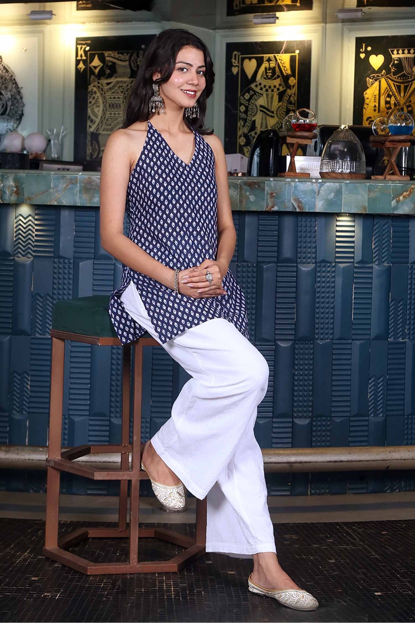 Nilisha Block Print Halter Neck Kurti