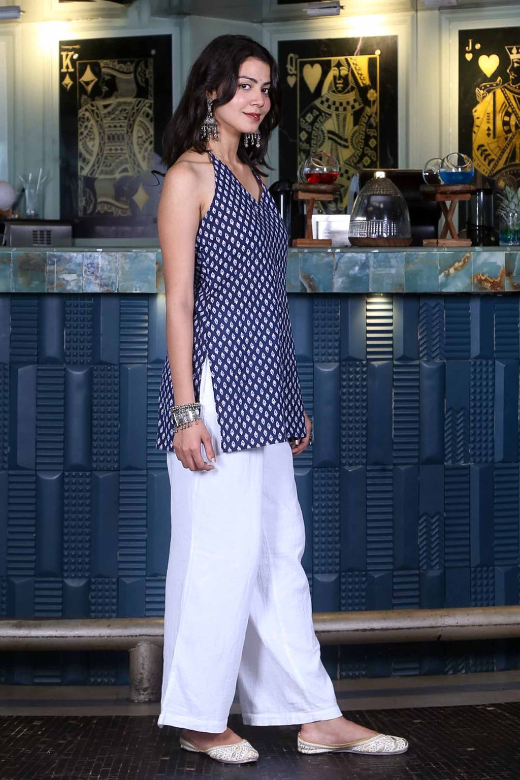 Nilisha Block Print Halter Neck Kurti