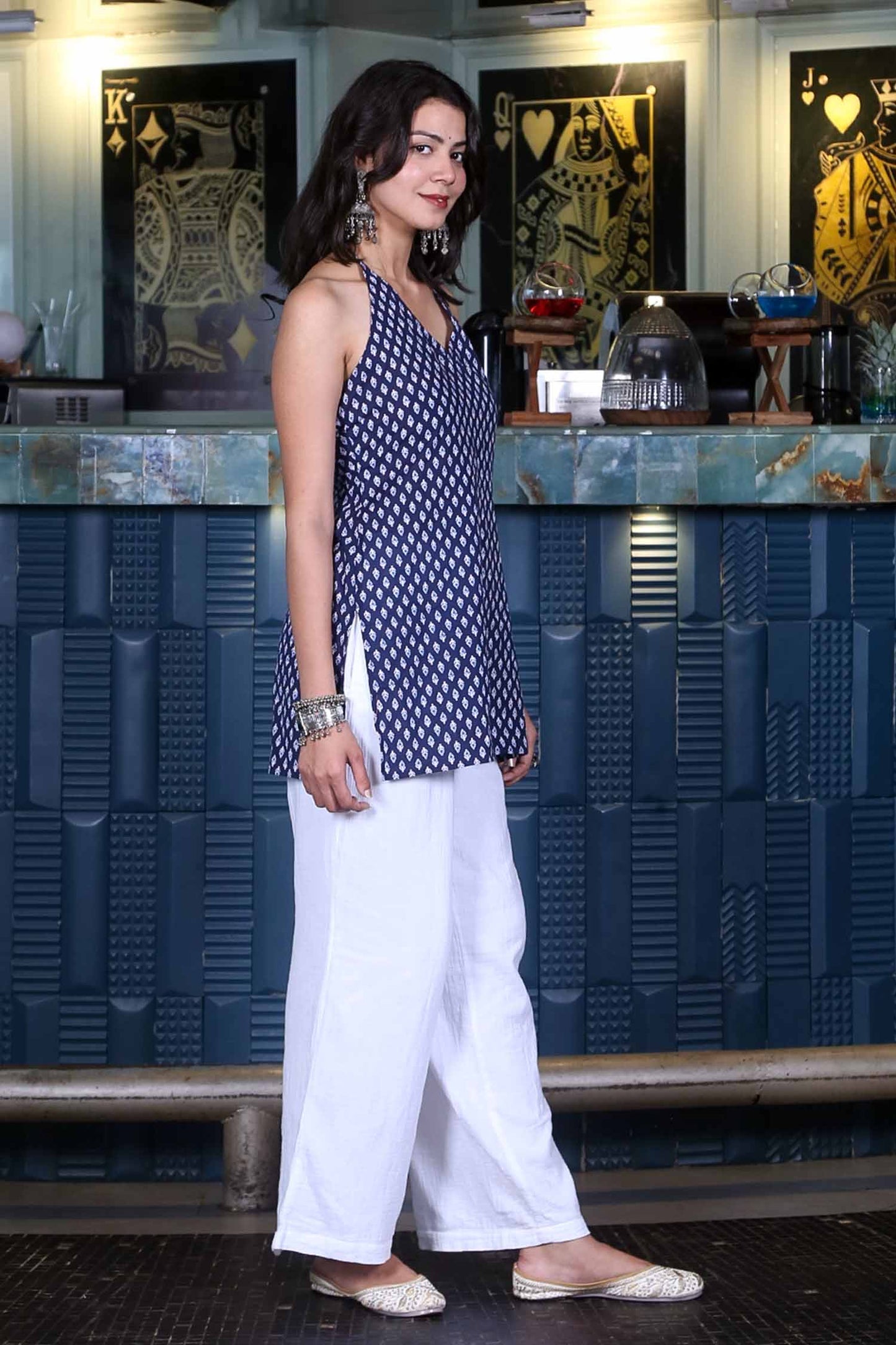 Nilisha Block Print Halter Neck Kurti