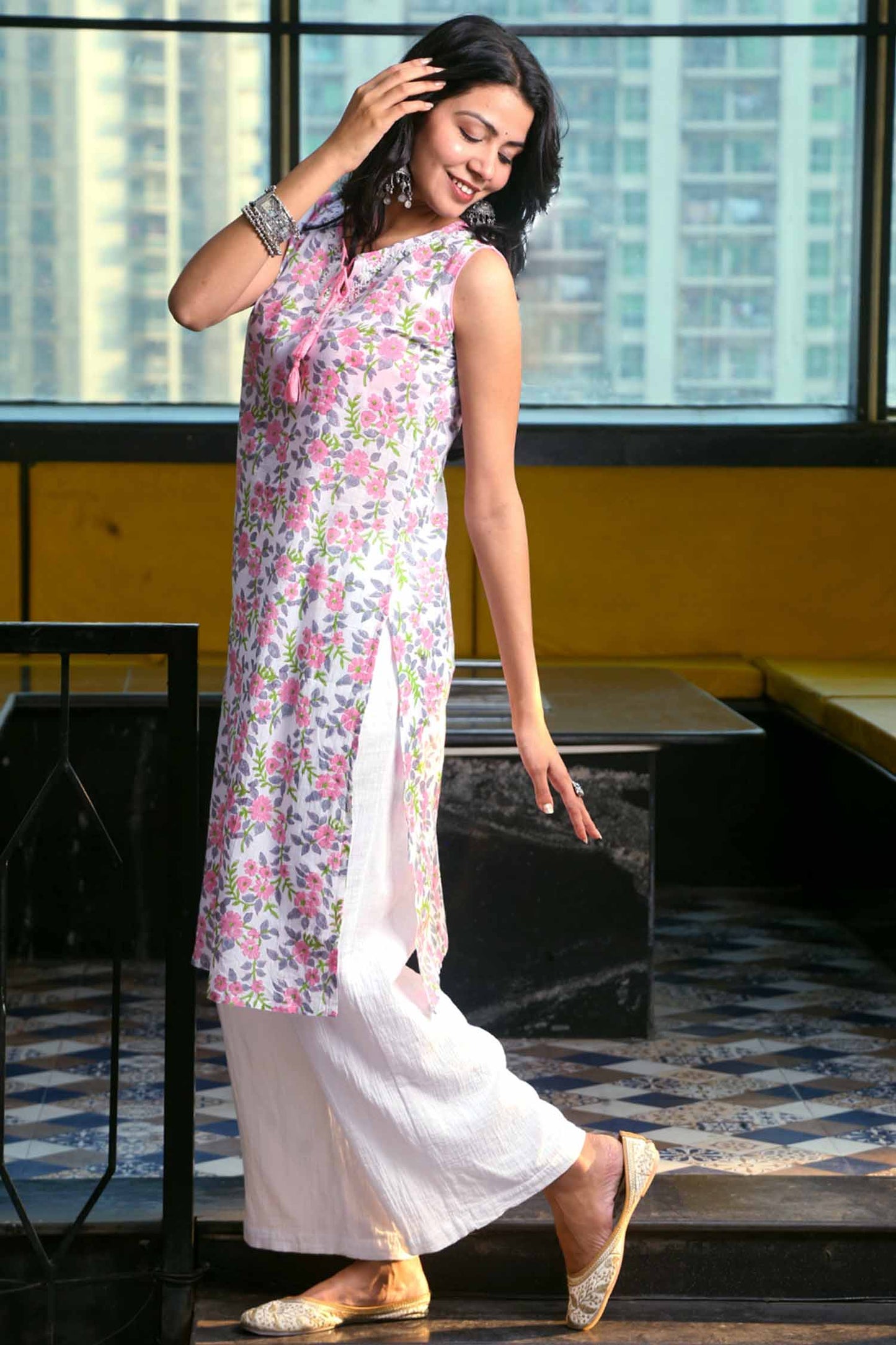 Aarna Pink Hand Block Print Kurta