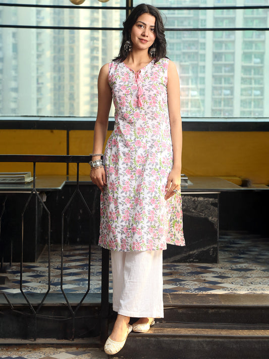 Floral CHikankari Kurta with Keyhole Neck
