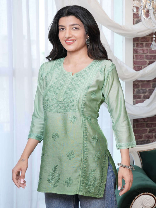 Gulshan Chikankari Short Kurti – Green Ombre