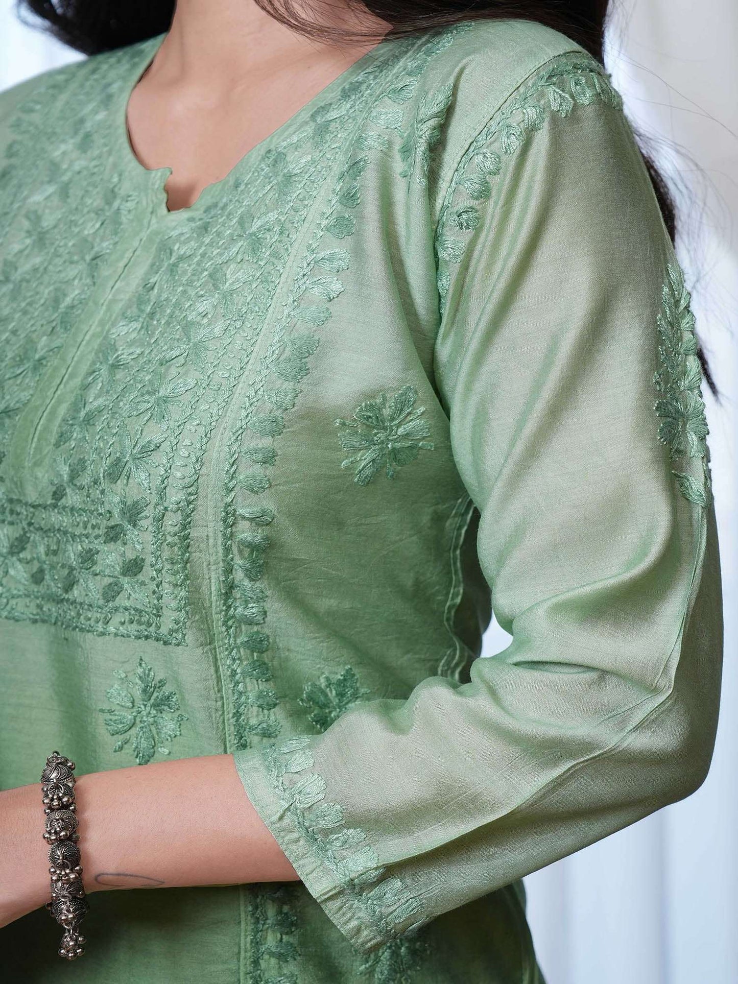 Gulshan Chikankari Short Kurti – Green Ombre