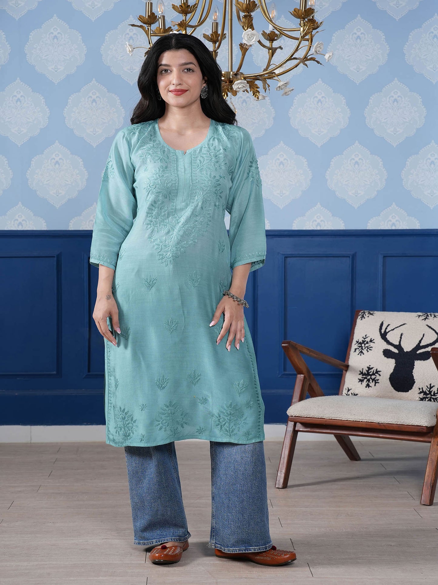 Aranya Muslin Kurta – Light Turquoise Blue