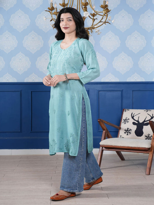 Aranya Muslin Kurta – Light Turquoise Blue
