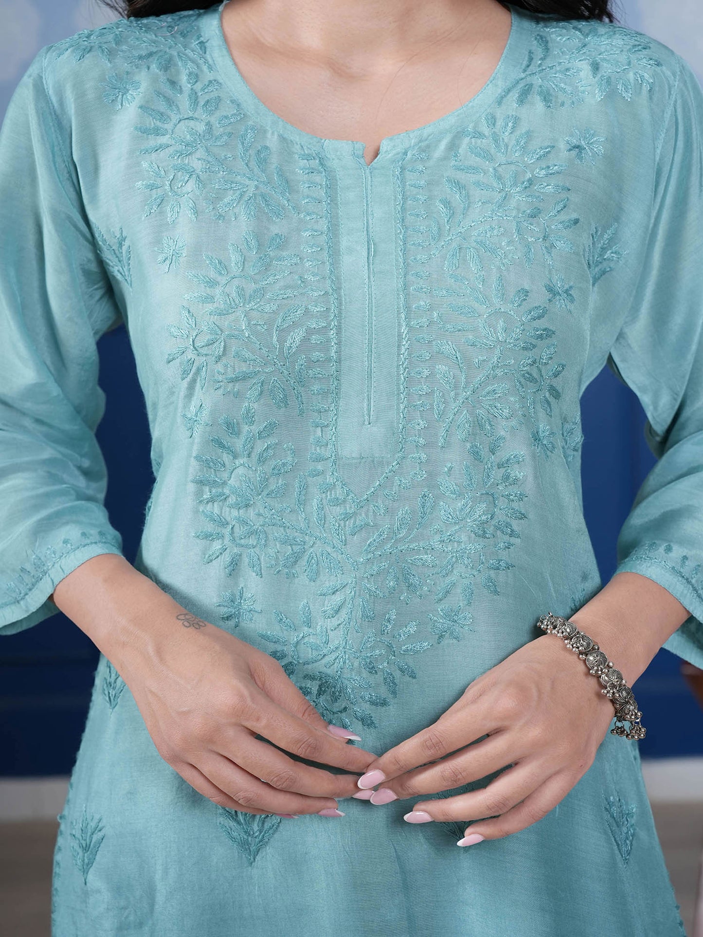 Aranya Muslin Kurta – Light Turquoise Blue