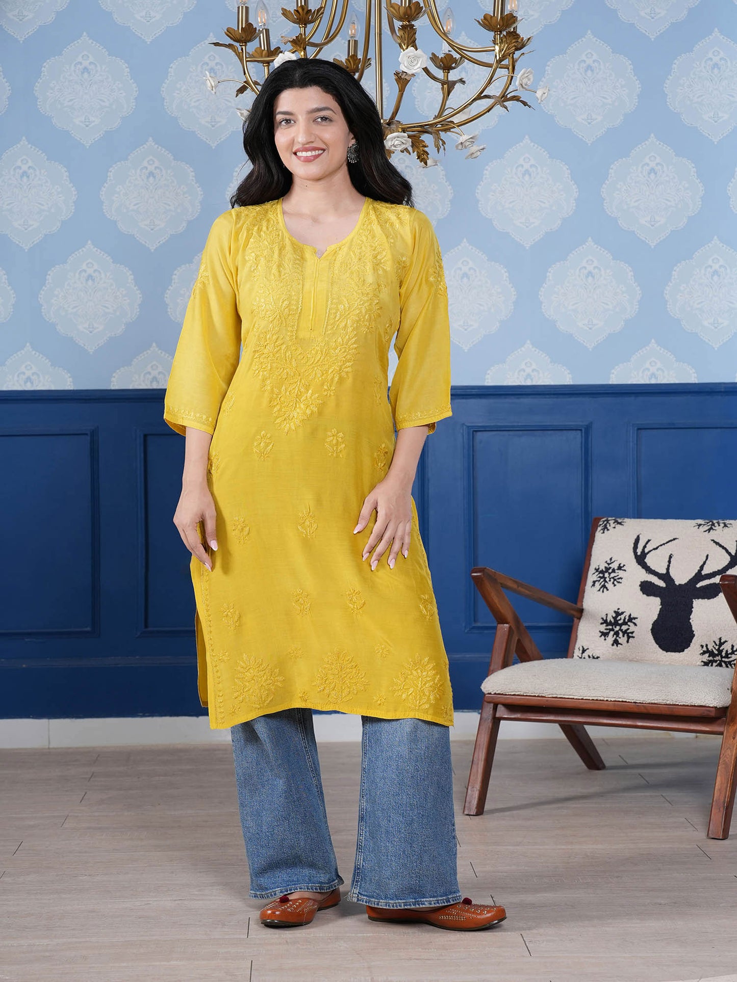 Aranya Chikankari Kurta – Yellow
