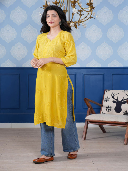 Aranya Chikankari Kurta – Yellow