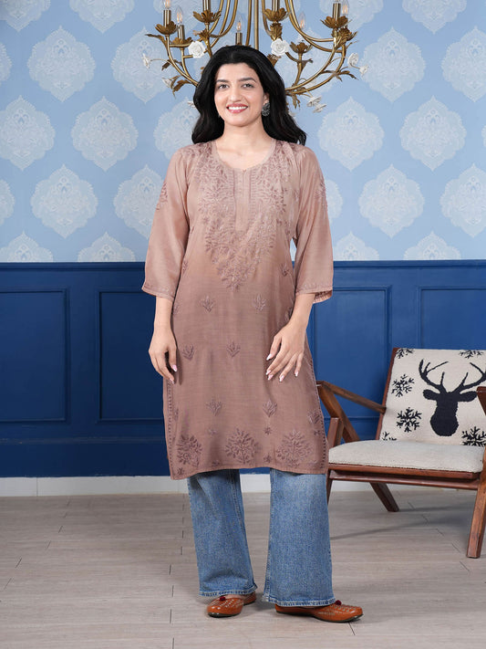 Aranya Chikankari Kurta – Cozy Brown Ombre