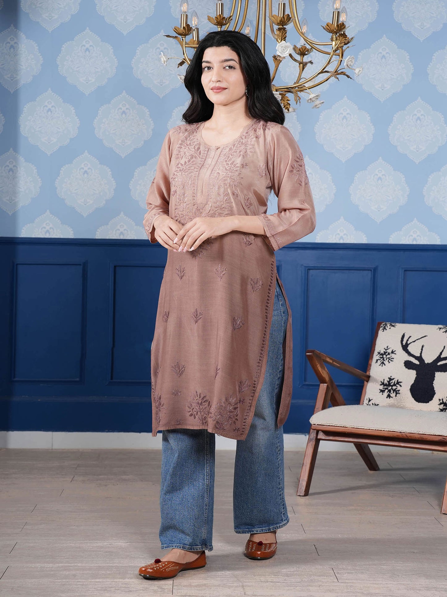 Aranya Chikankari Kurta – Cozy Brown Ombre