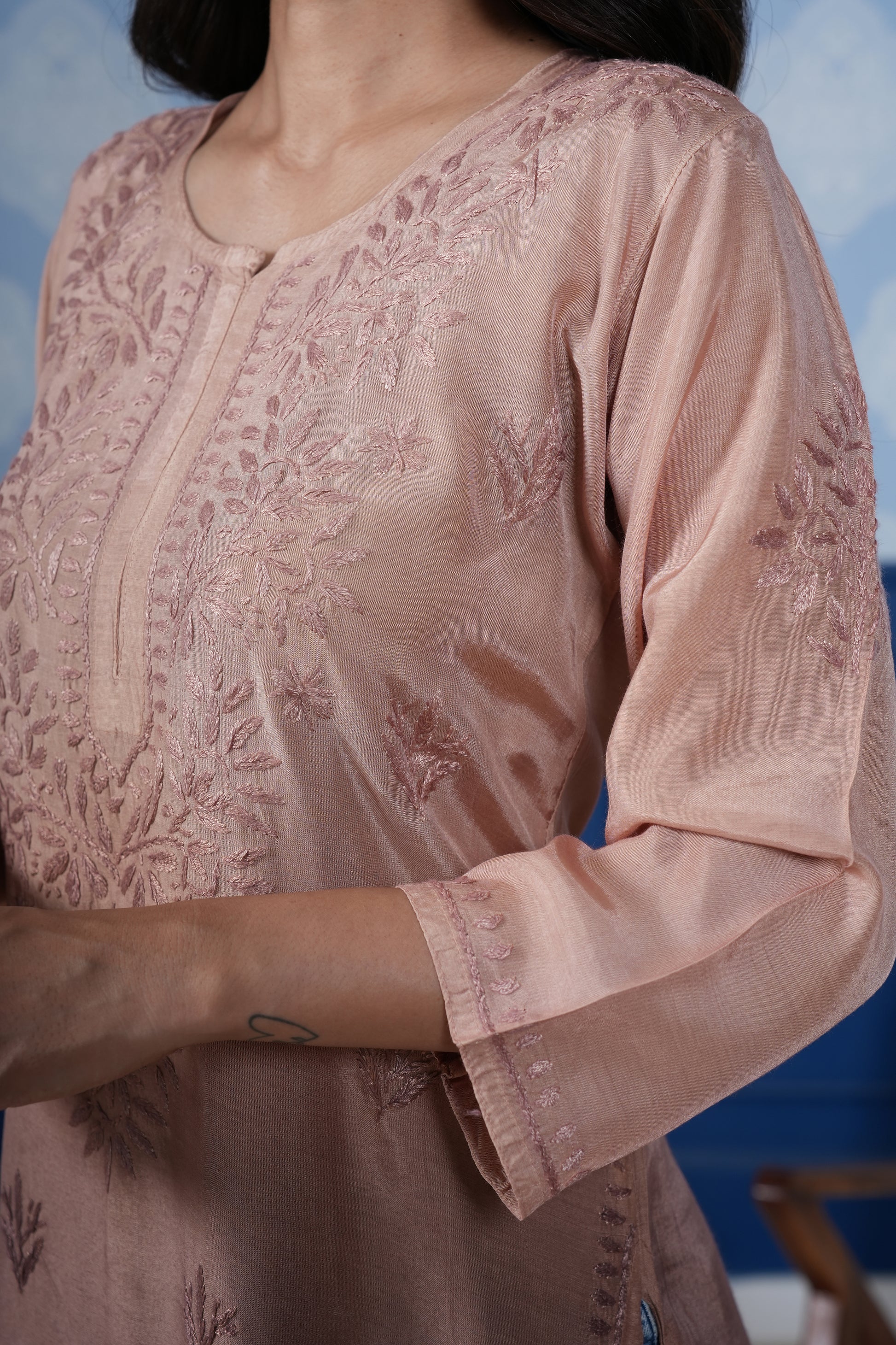 Cozy Brown Ombre Chikankari Long Kurta 