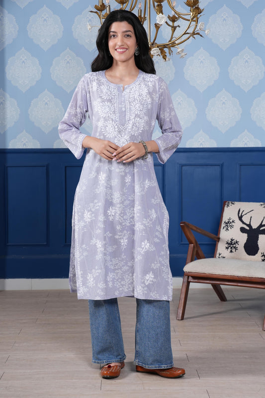 This cotton Chikankari kurta offers a perfect blend of modern style and traditional charm.