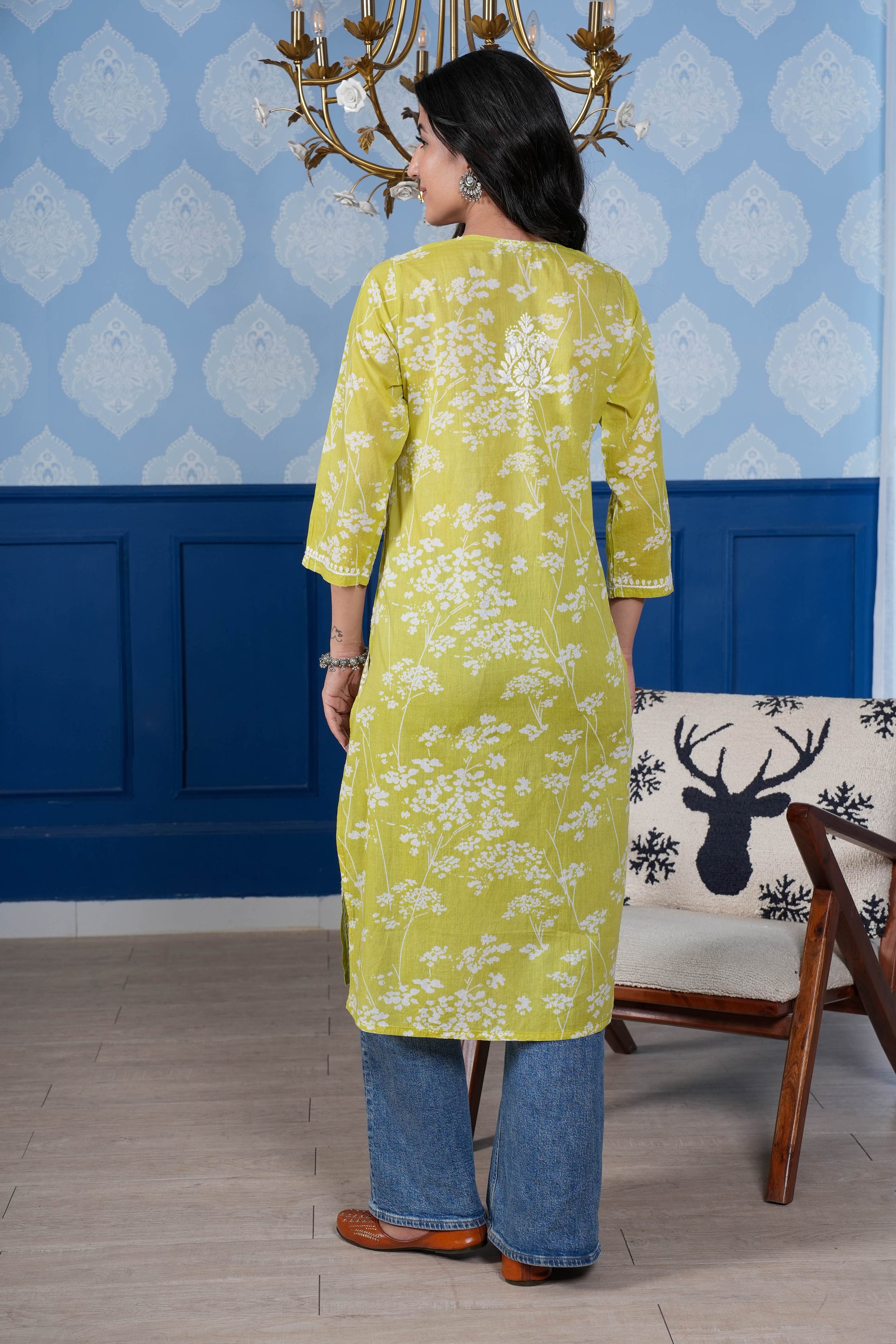 The cotton fabric drapes effortlessly, providing all day comfort.