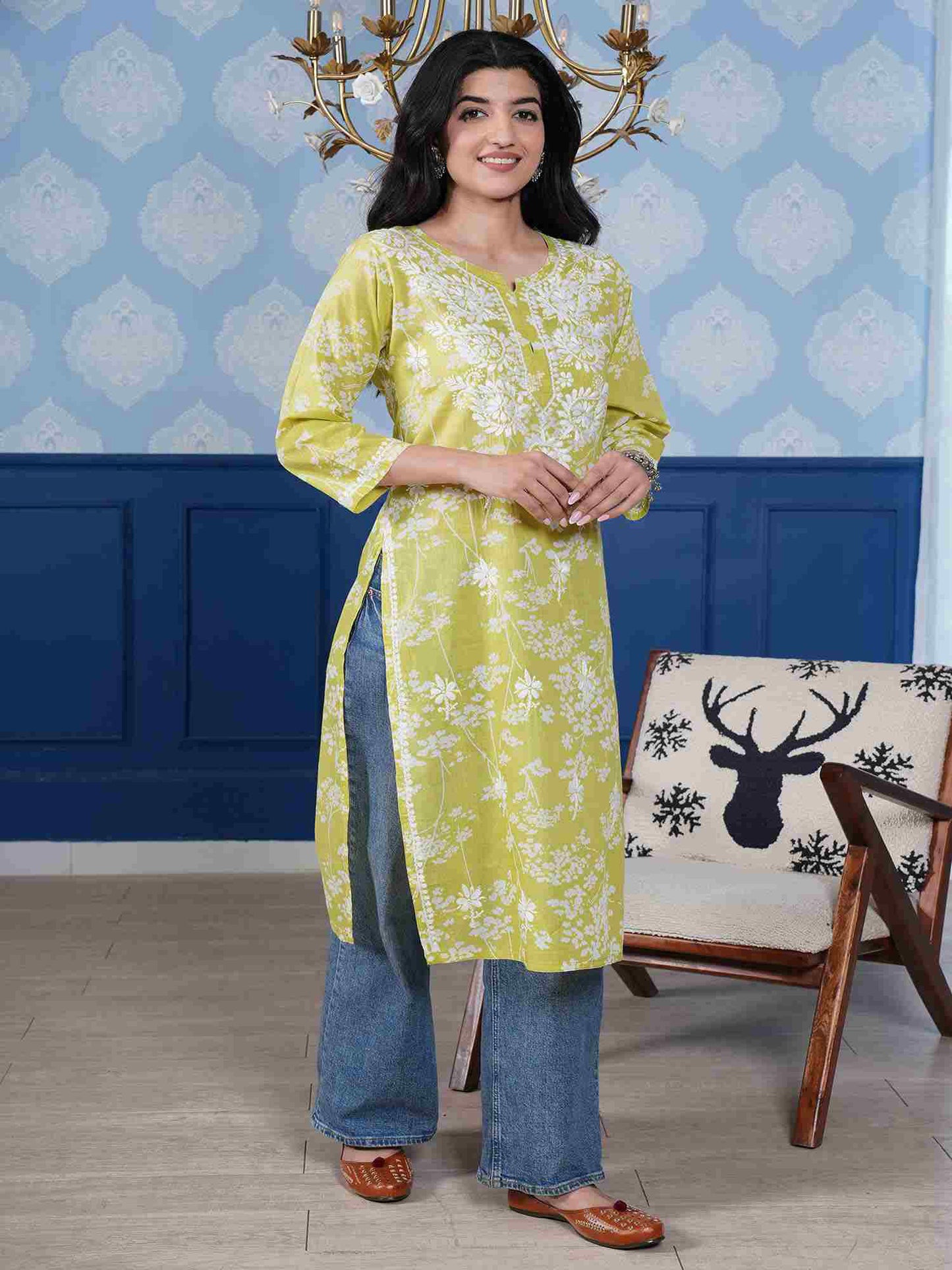 Omya Chikankari Kurta – Mint Green