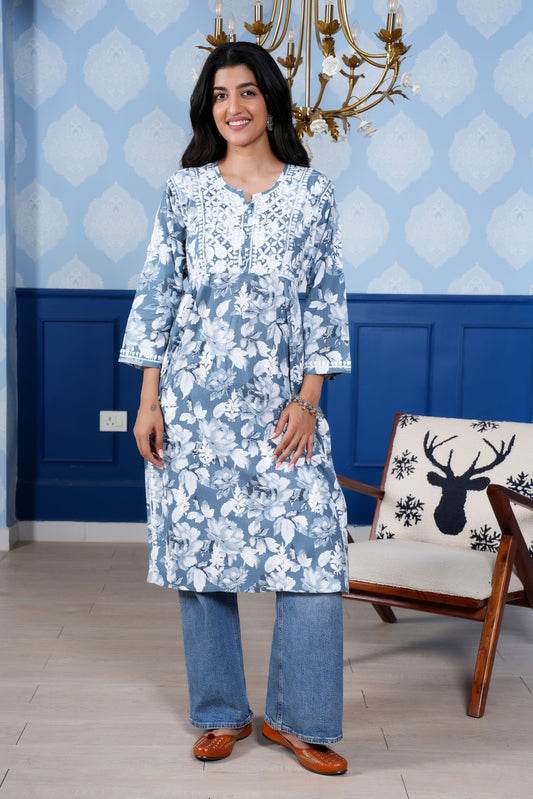 This Cotton Chikankari kurta offers a perfect blend of modern style and traditional charm. 