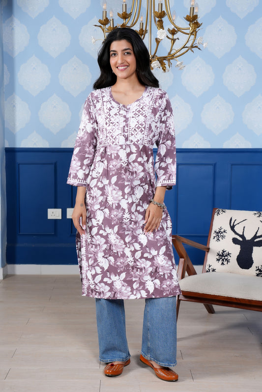 This Cotton Chikankari kurta offers a perfect blend of modern style and traditional charm