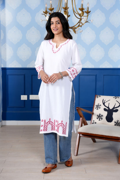Handcrafted embroidery adds a unique and sophisticated touch.