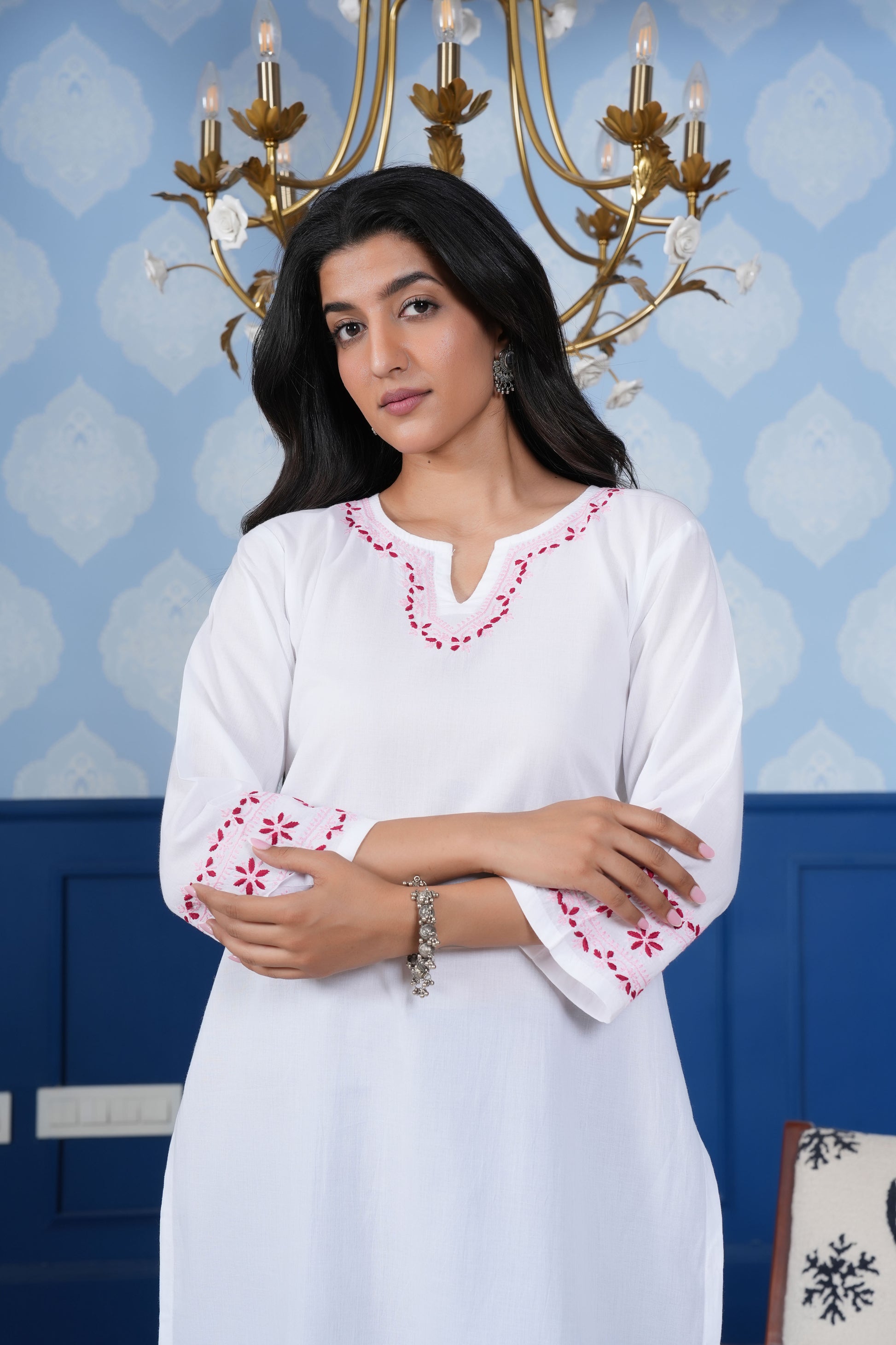 A slightly crinkled texture and a soft, flowing drape.