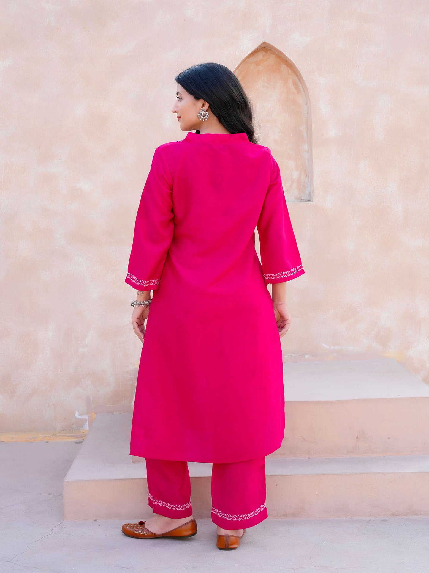 Bhavya  Chikankari Kurta Set on Silk – Classic V Neck