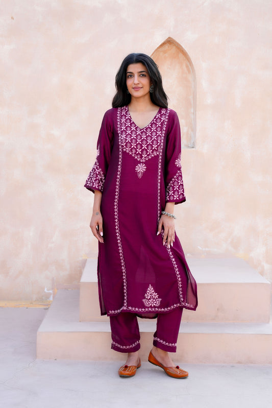  this poly silk Chikankari kurta perfect blend of modern style and traditional charm.