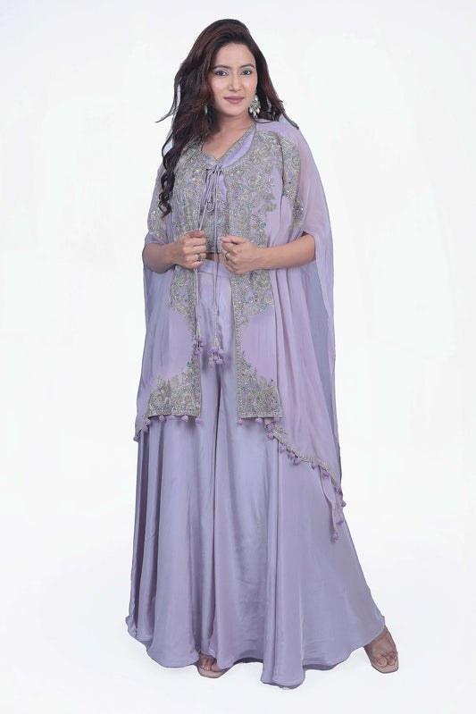 lavender Thread Work Top palazzo/sharara set 