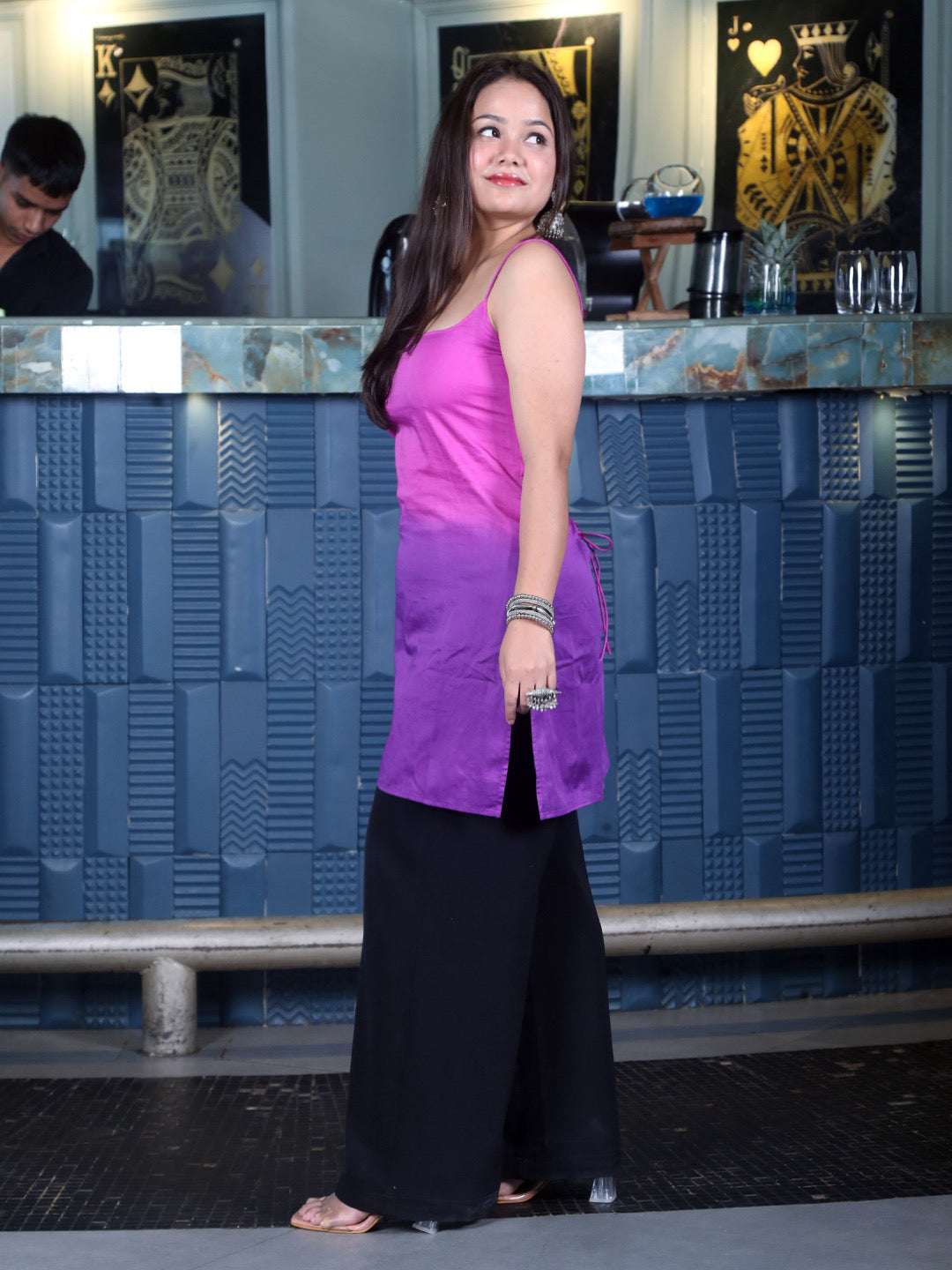 Zenia Three-way Strappy Kurti Pink and Purple