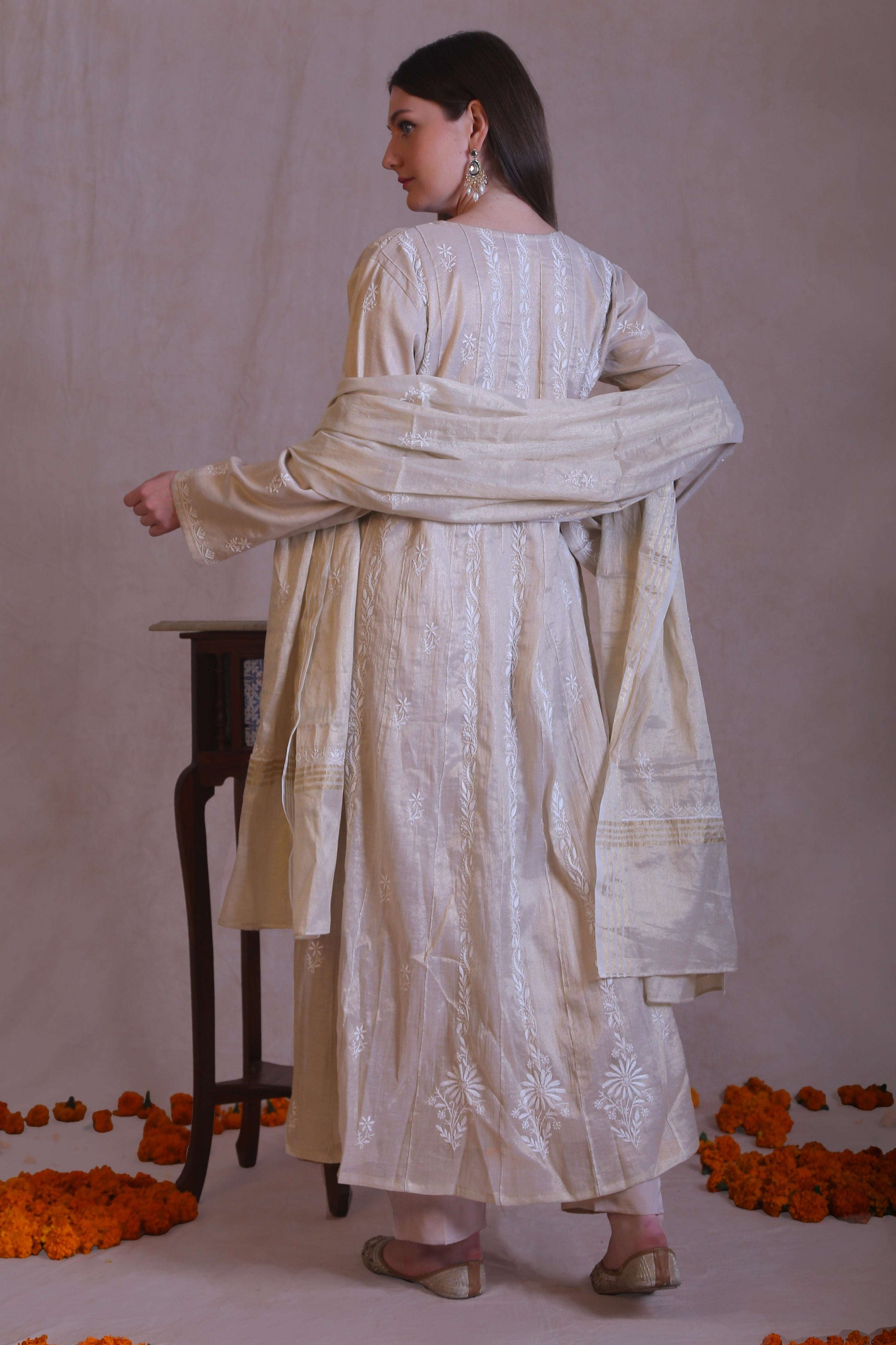 Pure Tissue Full Sleeve Kurta, Pant and Dupatta