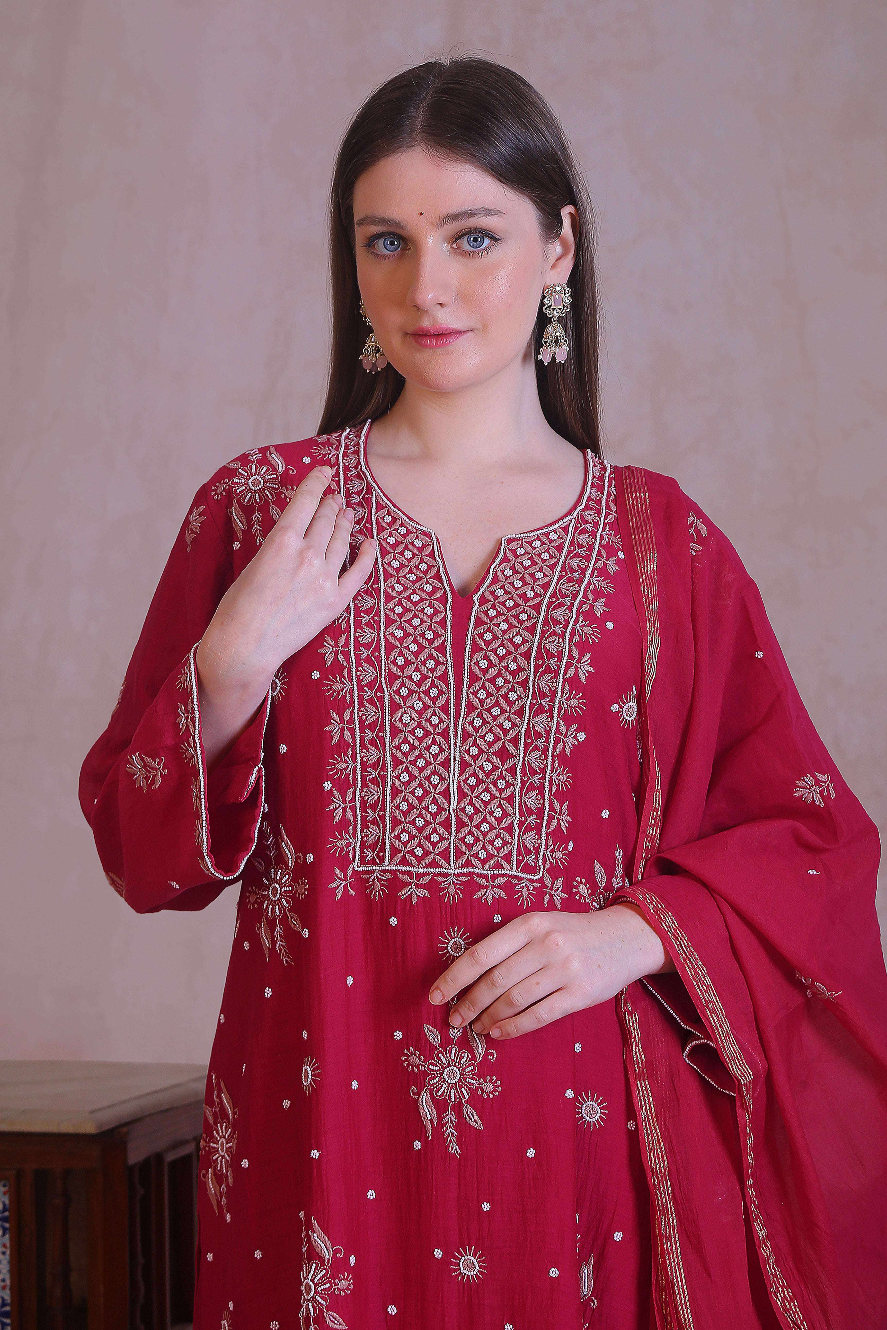chikankari detailing adds a traditional touch, while the sequins work 