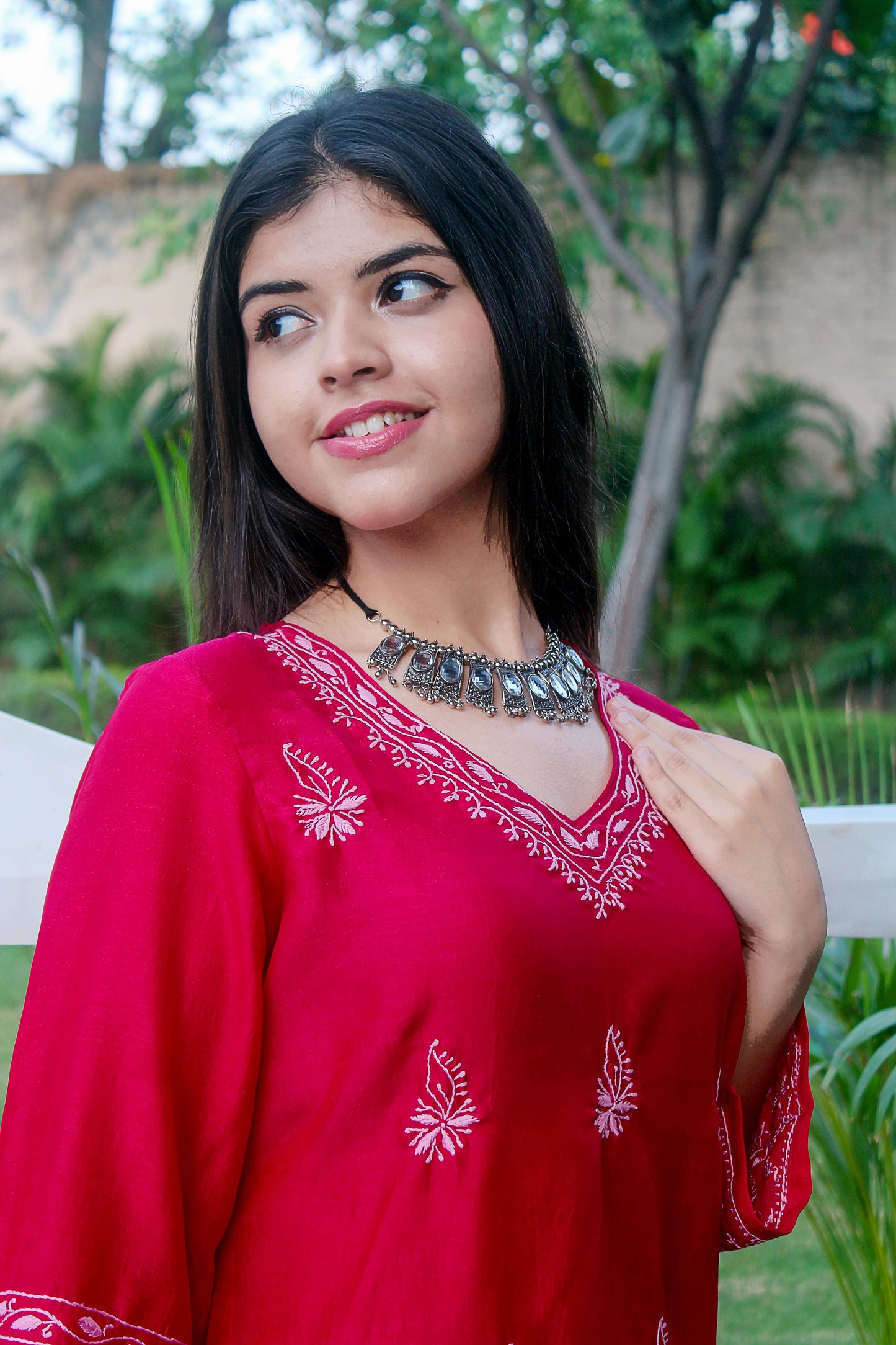 Vaidehi Pink Chikankari Kurta Set with Soft Pink Chikankari Embroidery – V Neck