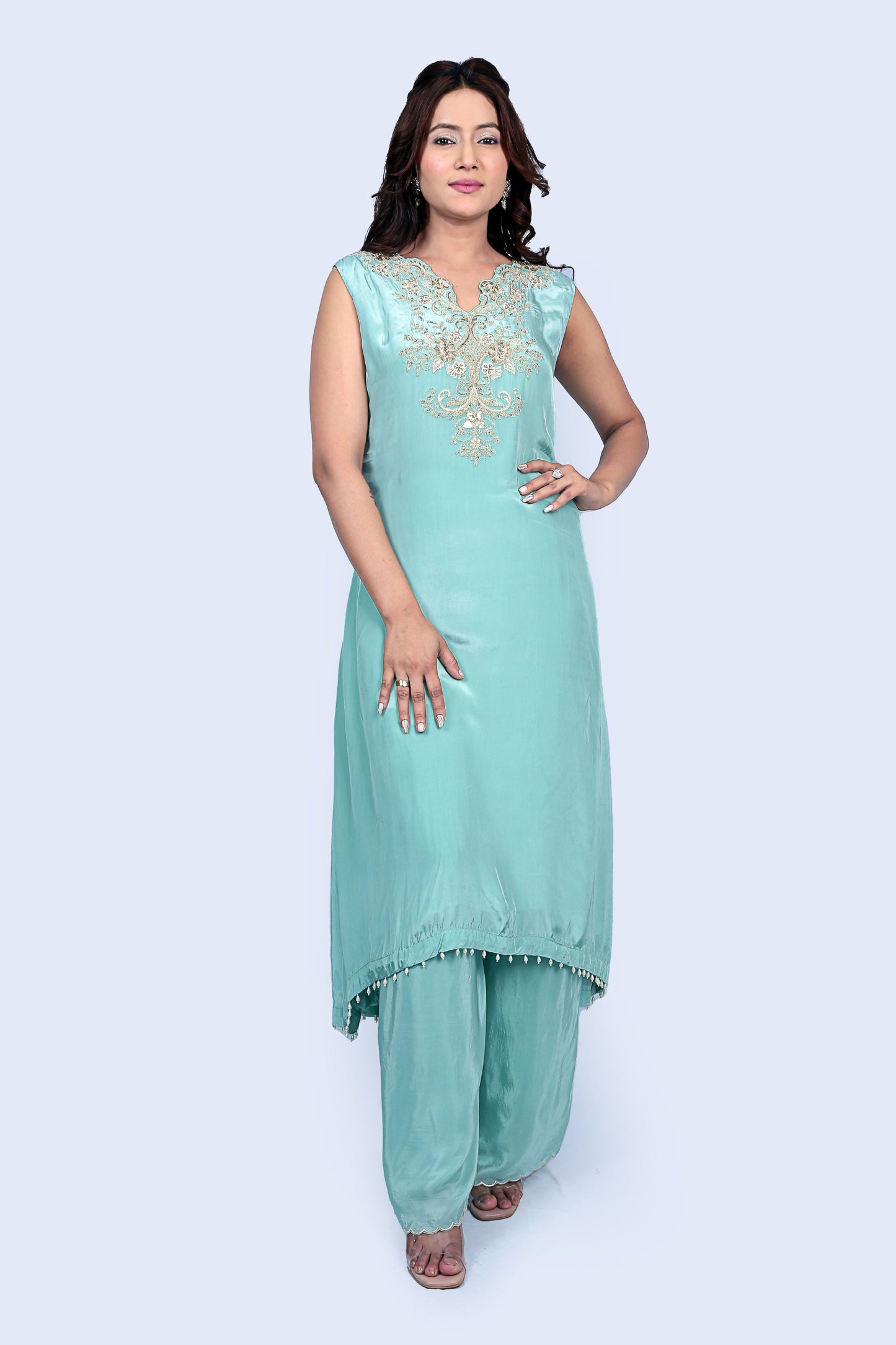 Zardozi Work Cape Set With Embellished Kurta And Bottom Set