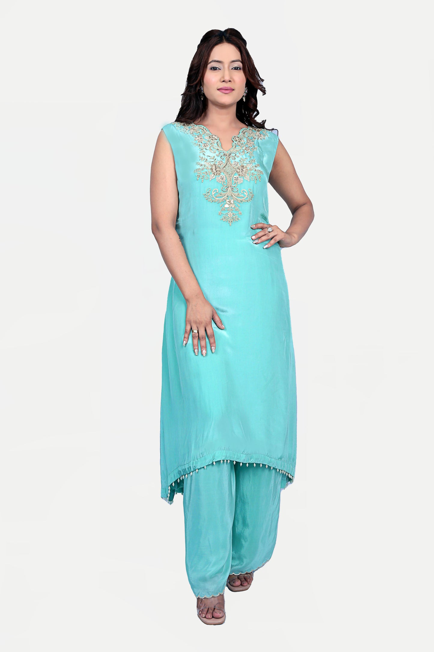 Zardozi Work Cape Set With Embellished Kurta And Bottom Set