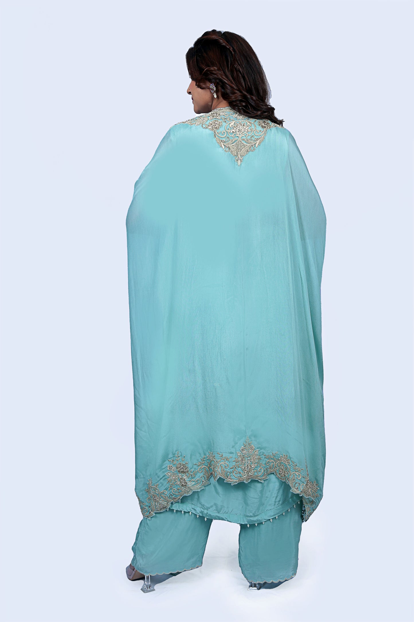 Zardozi Work Cape Set With Embellished Kurta And Bottom Set