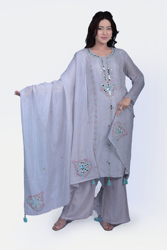 Heavy Embroidered Palazzo Kurta Set With Dupatta