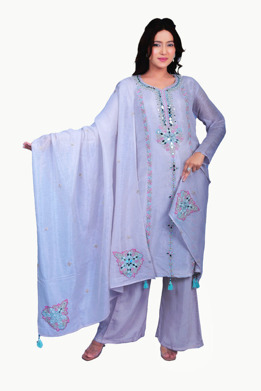 Heavy Embroidered Palazzo Kurta Set With Dupatta