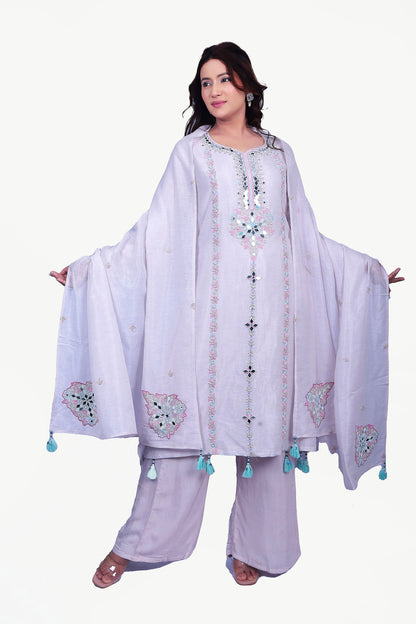 this light lavender palazzo kurta set is designed to provide a stunning look